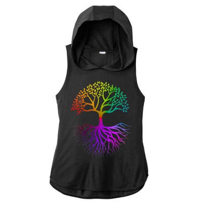 Rainbow Colorful - Tree Of life Ladies PosiCharge Tri-Blend Wicking Draft Hoodie Tank