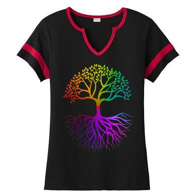 Rainbow Colorful - Tree Of life Ladies Halftime Notch Neck Tee