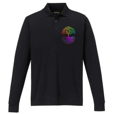 Rainbow Colorful - Tree Of life Performance Long Sleeve Polo