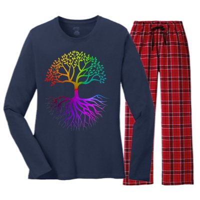 Rainbow Colorful - Tree Of life Women's Long Sleeve Flannel Pajama Set 