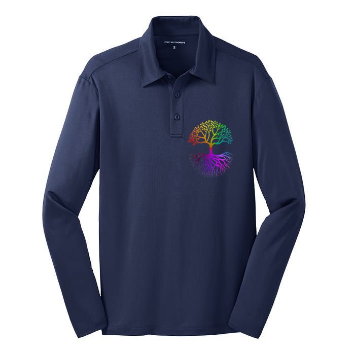 Rainbow Colorful - Tree Of life Silk Touch Performance Long Sleeve Polo