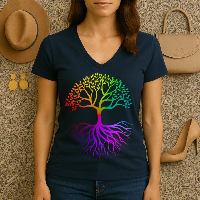 Rainbow Colorful - Tree Of life Women's V-Neck T-Shirt