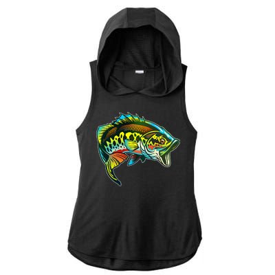 Rainbow Colorful Bass Ladies PosiCharge Tri-Blend Wicking Draft Hoodie Tank