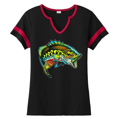 Rainbow Colorful Bass Ladies Halftime Notch Neck Tee