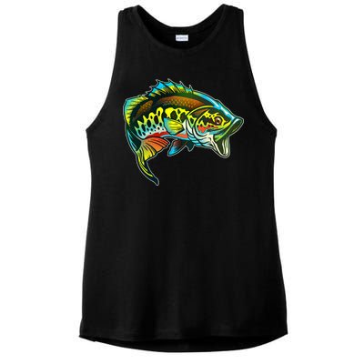 Rainbow Colorful Bass Ladies PosiCharge Tri-Blend Wicking Tank