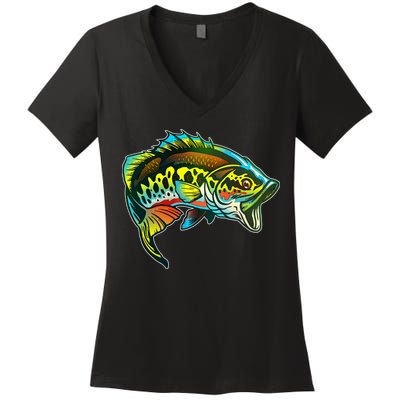 Rainbow Colorful Bass Women's V-Neck T-Shirt
