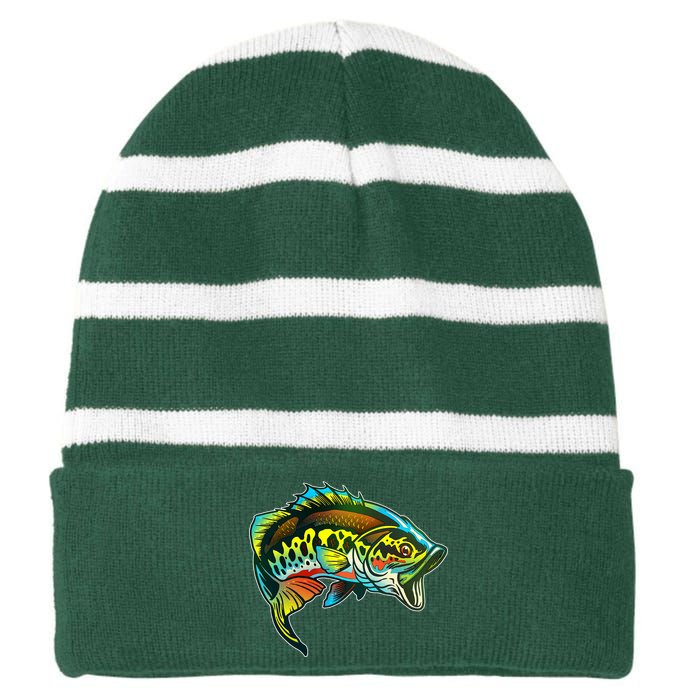 Rainbow Colorful Bass Striped Beanie with Solid Band