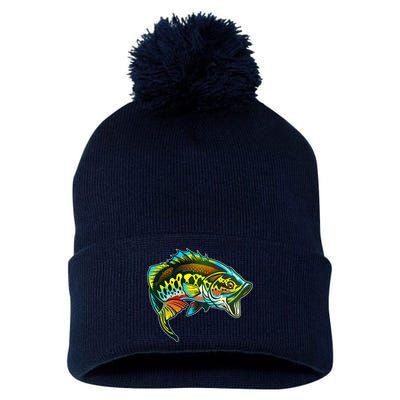 Rainbow Colorful Bass Pom Pom 12in Knit Beanie