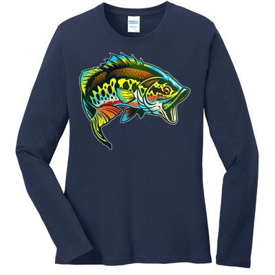 Rainbow Colorful Bass Ladies Long Sleeve Shirt