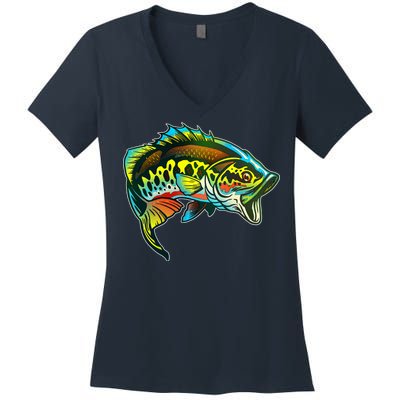 Rainbow Colorful Bass Women's V-Neck T-Shirt