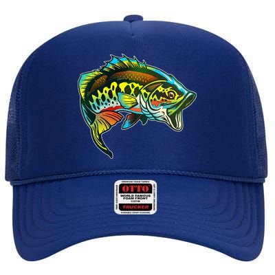 Rainbow Colorful Bass High Crown Mesh Back Trucker Hat