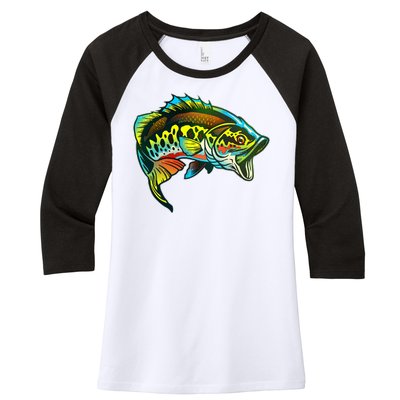 Rainbow Colorful Bass Women's Tri-Blend 3/4-Sleeve Raglan Shirt