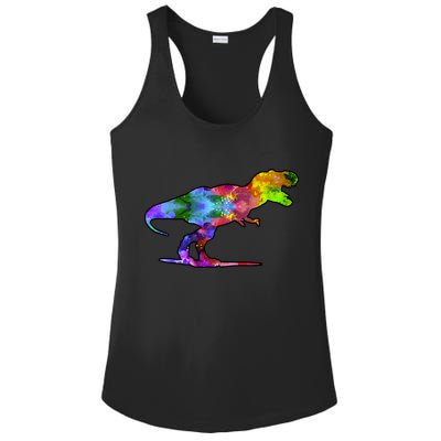 Rainbow Colorful Trex Dinosaur Ladies PosiCharge Competitor Racerback Tank