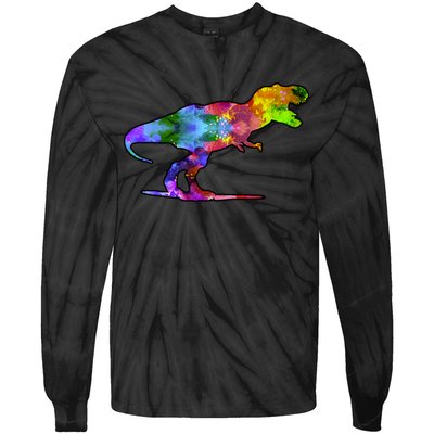 Rainbow Colorful Trex Dinosaur Tie-Dye Long Sleeve Shirt