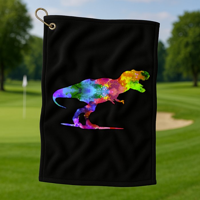 Rainbow Colorful Trex Dinosaur Golf Towel