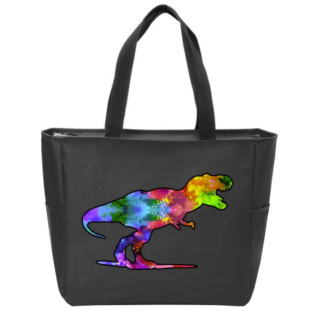 Rainbow Colorful Trex Dinosaur Zip Tote Bag