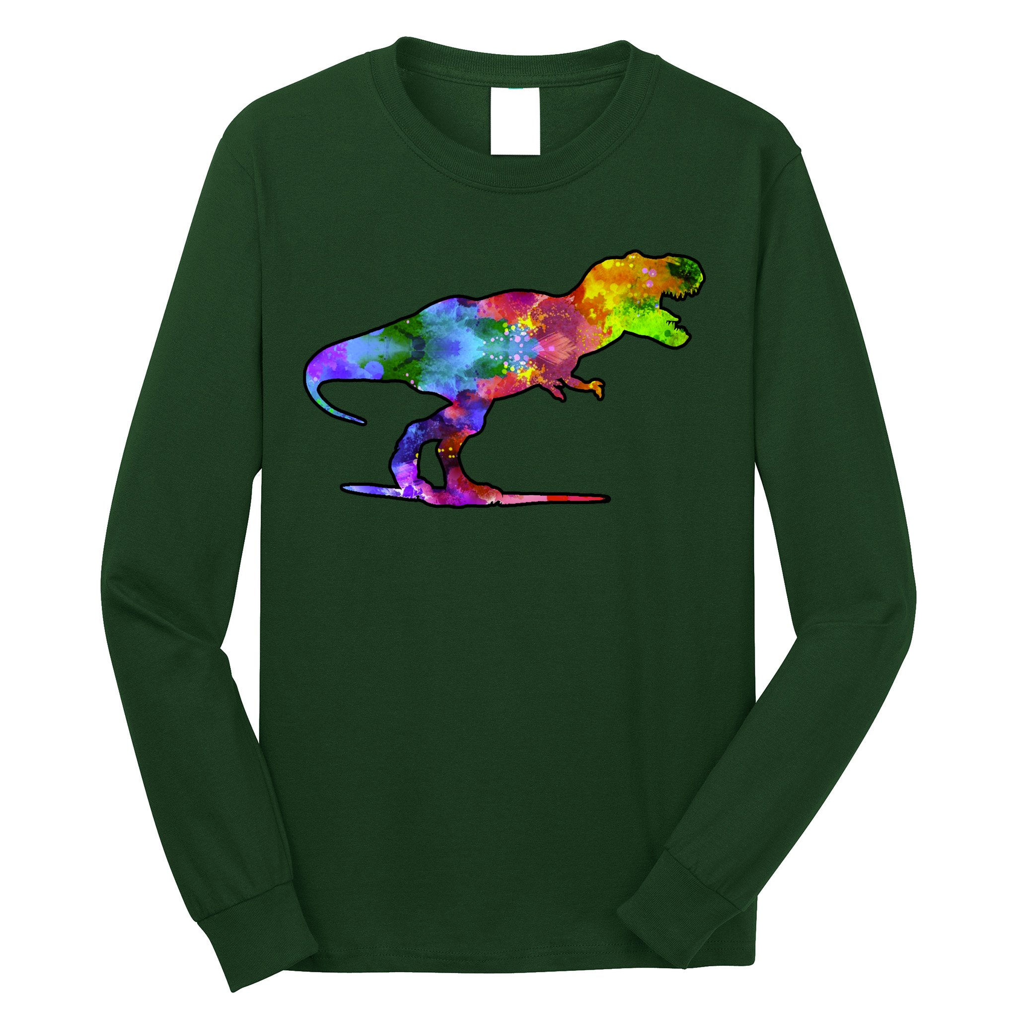 Rainbow Colorful Trex Dinosaur Long Sleeve Shirt