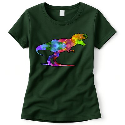 Rainbow Colorful Trex Dinosaur Womens T-Shirt