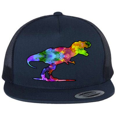 Rainbow Colorful Trex Dinosaur Flat Bill Trucker Hat