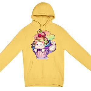 Rainbow Cupcake Kitten Cute Cat Premium Pullover Hoodie