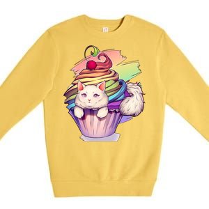 Rainbow Cupcake Kitten Cute Cat Premium Crewneck Sweatshirt