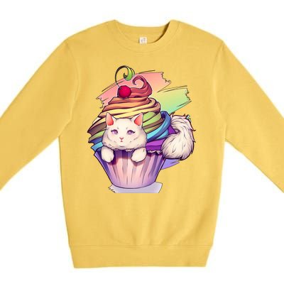 Rainbow Cupcake Kitten Cute Cat Premium Crewneck Sweatshirt