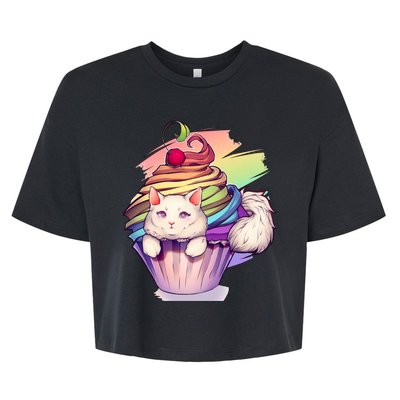 Rainbow Cupcake Kitten Cute Cat Bella+Canvas Jersey Crop Tee