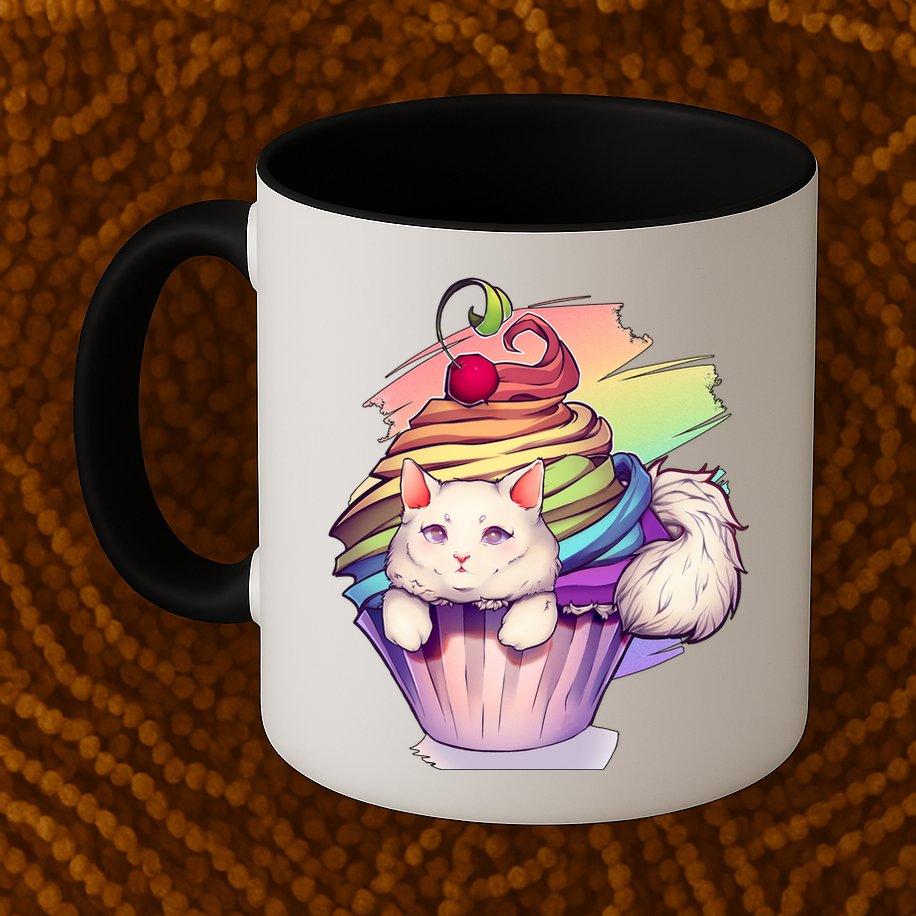 Rainbow Cupcake Kitten Cute Cat Mug