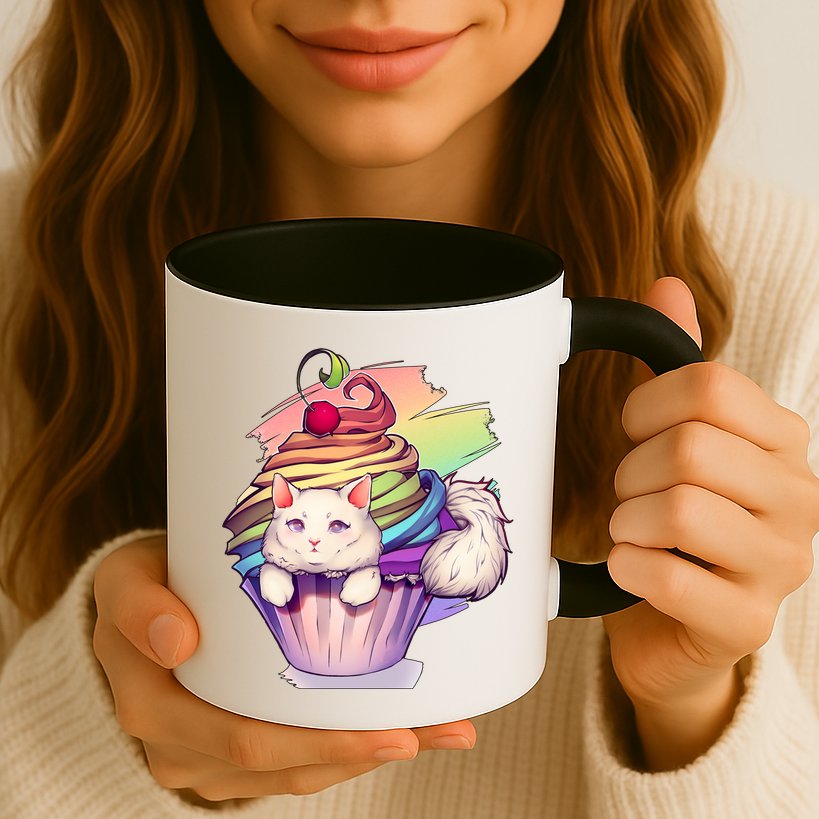 Rainbow Cupcake Kitten Cute Cat Mug