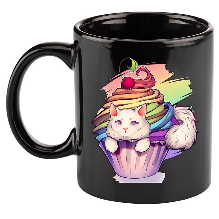Rainbow Cupcake Kitten Cute Cat 11oz C Handle Ceramic Mug