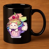 Rainbow Cupcake Kitten Cute Cat 11oz C Handle Ceramic Mug