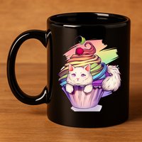 Rainbow Cupcake Kitten Cute Cat 11oz C Handle Ceramic Mug