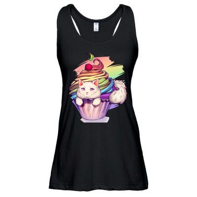 Rainbow Cupcake Kitten Cute Cat Ladies Essential Flowy Tank