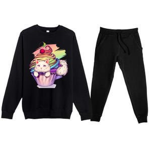 Rainbow Cupcake Kitten Cute Cat Premium Crewneck Sweatsuit Set