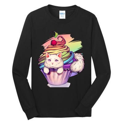 Rainbow Cupcake Kitten Cute Cat Tall Long Sleeve T-Shirt