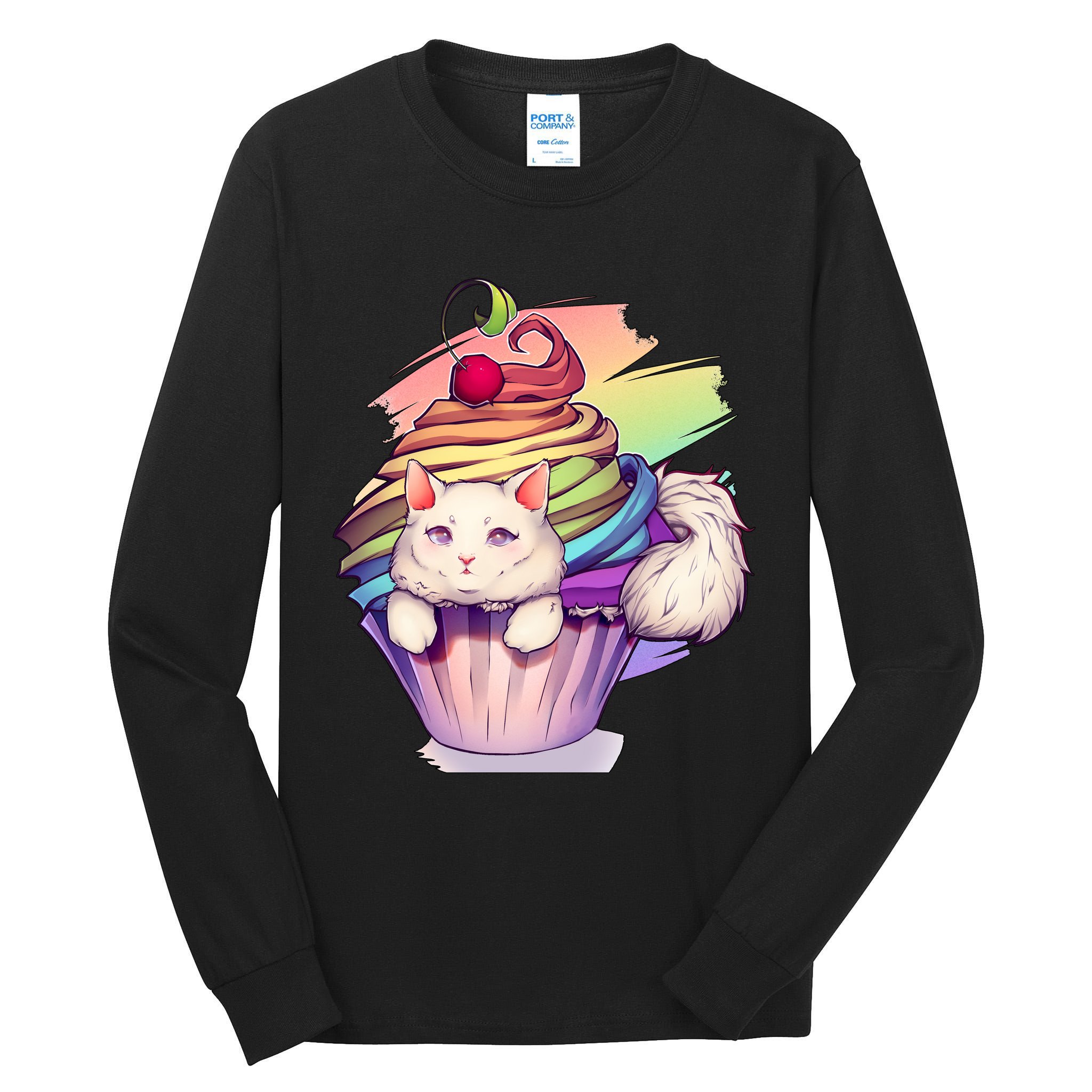 Rainbow Cupcake Kitten Cute Cat Tall Long Sleeve T-Shirt