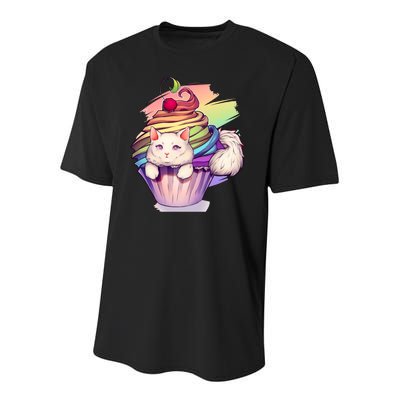 Rainbow Cupcake Kitten Cute Cat Youth Performance Sprint T-Shirt