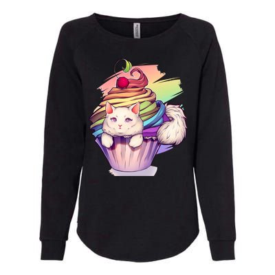 Rainbow Cupcake Kitten Cute Cat Womens California Wash Sweatshirt