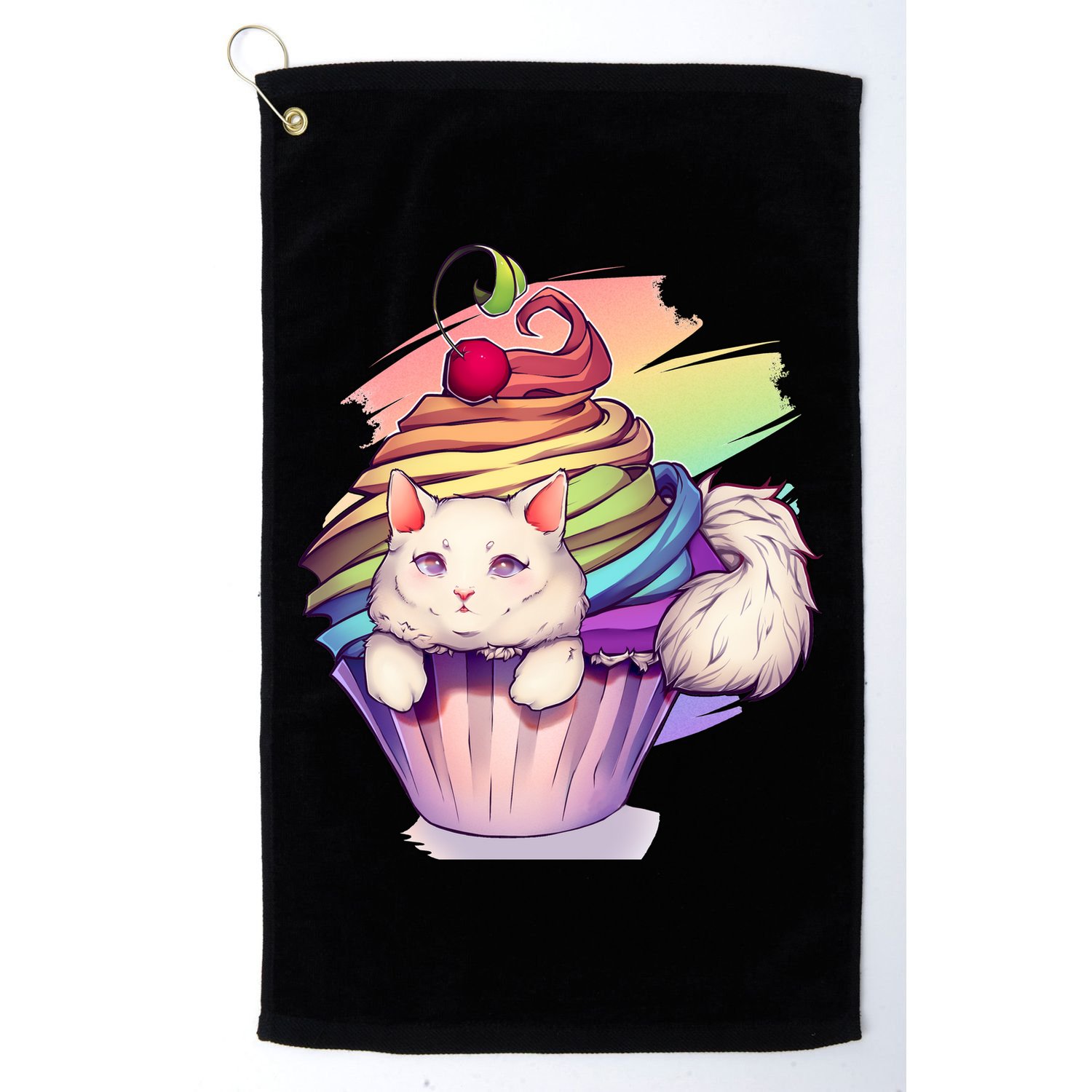 Rainbow Cupcake Kitten Cute Cat Golf Towel