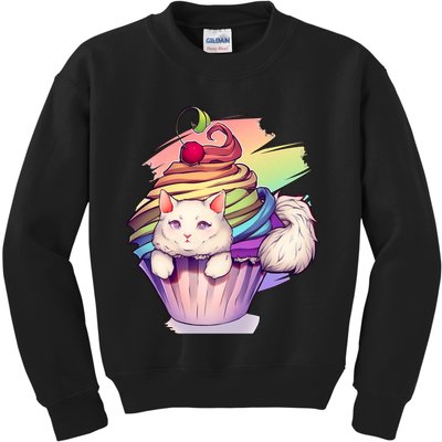 Rainbow Cupcake Kitten Cute Cat Kids Sweatshirt