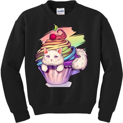 Rainbow Cupcake Kitten Cute Cat Kids Sweatshirt