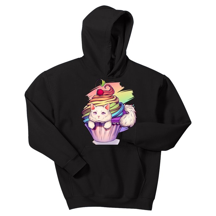 Rainbow Cupcake Kitten Cute Cat Kids Hoodie