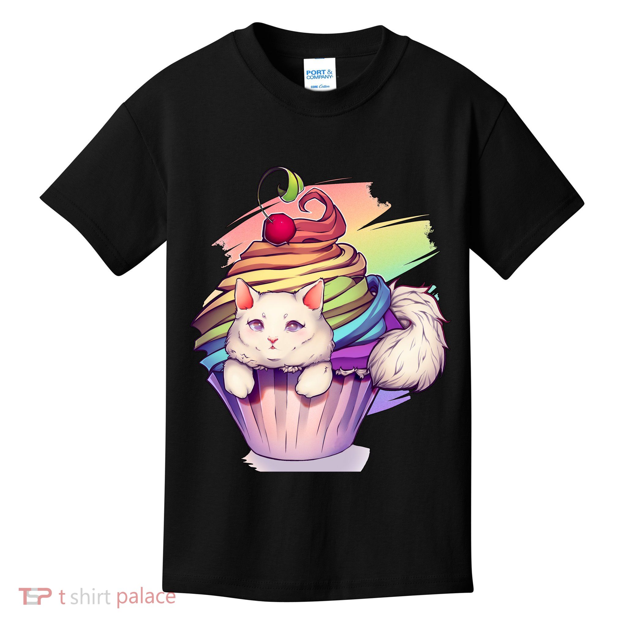Rainbow Cupcake Kitten Cute Cat Kids T-Shirt