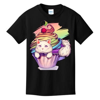 Rainbow Cupcake Kitten Cute Cat Kids T-Shirt