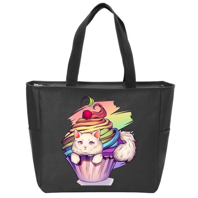 Rainbow Cupcake Kitten Cute Cat Zip Tote Bag