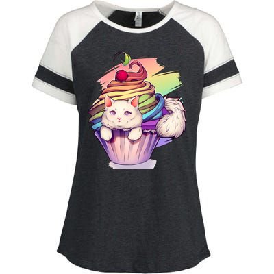 Rainbow Cupcake Kitten Cute Cat Enza Ladies Jersey Colorblock Tee