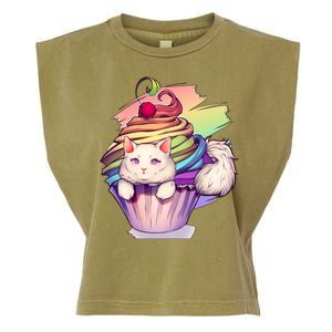 Rainbow Cupcake Kitten Cute Cat Garment-Dyed Women's Muscle Tee