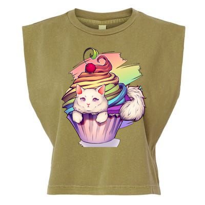 Rainbow Cupcake Kitten Cute Cat Garment-Dyed Women's Muscle Tee