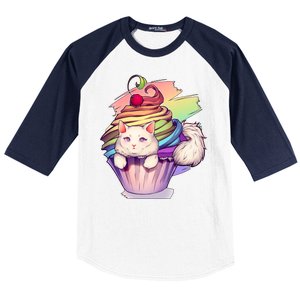 Rainbow Cupcake Kitten Cute Cat Baseball Sleeve Shirt