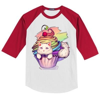 Rainbow Cupcake Kitten Cute Cat Kids Colorblock Raglan Jersey